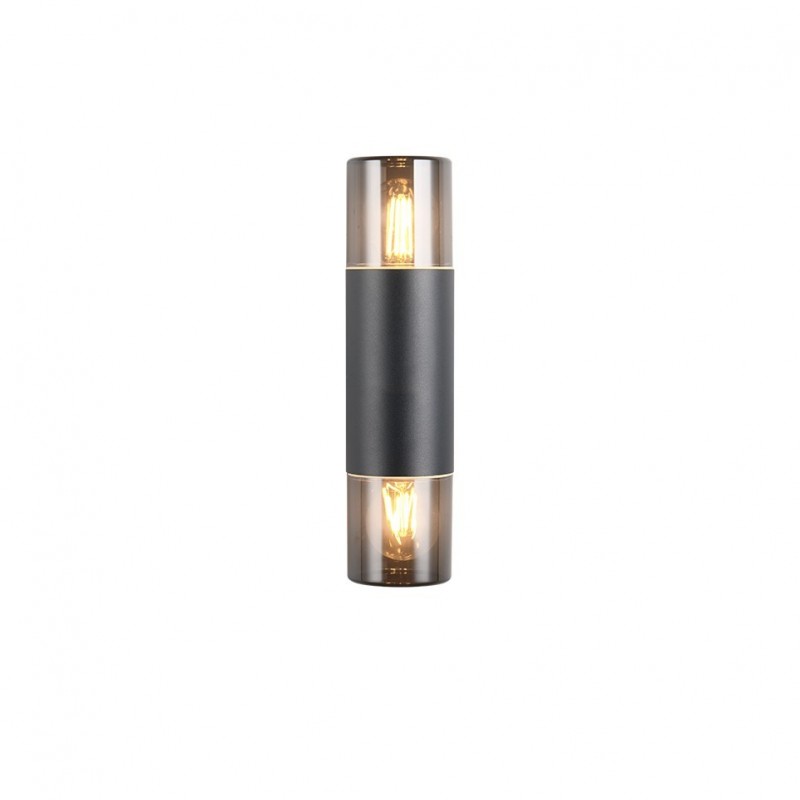 - Hoosic - Matt Black 2 Light Wall Lamp with Smoked Diffuser Trio-224060232 - Hoosic - Matt Black 2 Light Wall Lamp with Smoked Diffuser