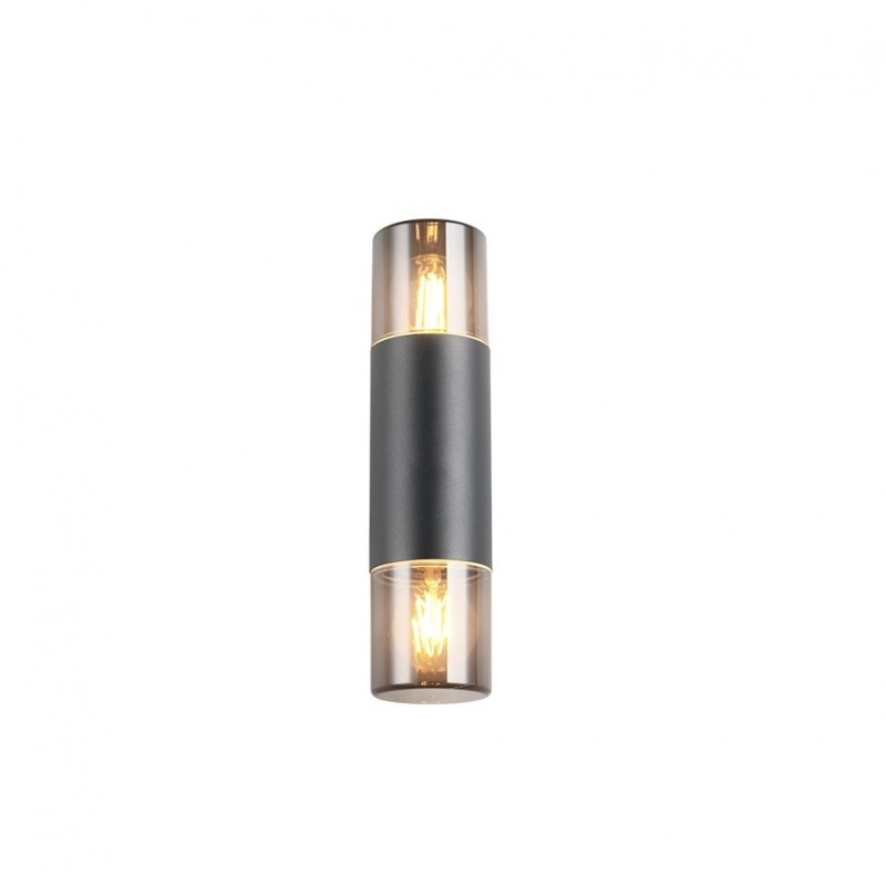 - Hoosic - Matt Black 2 Light Wall Lamp with Smoked Diffuser Trio-224060232 - Hoosic - Matt Black 2 Light Wall Lamp with Smoked Diffuser