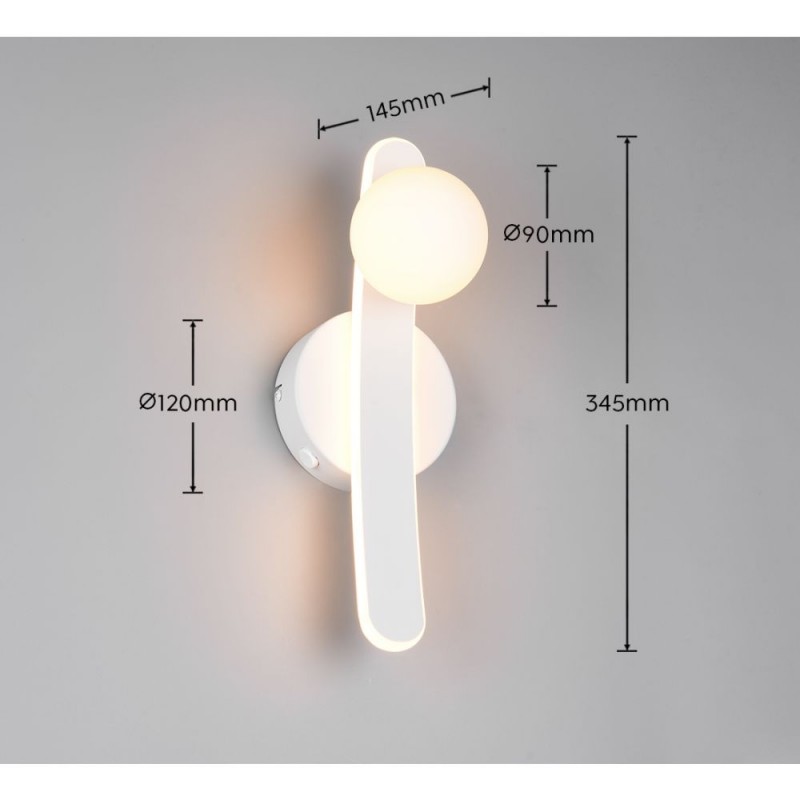 Trio-237970131 - Napoli - Matt White CCT Wall Lamp with White Glass Shade