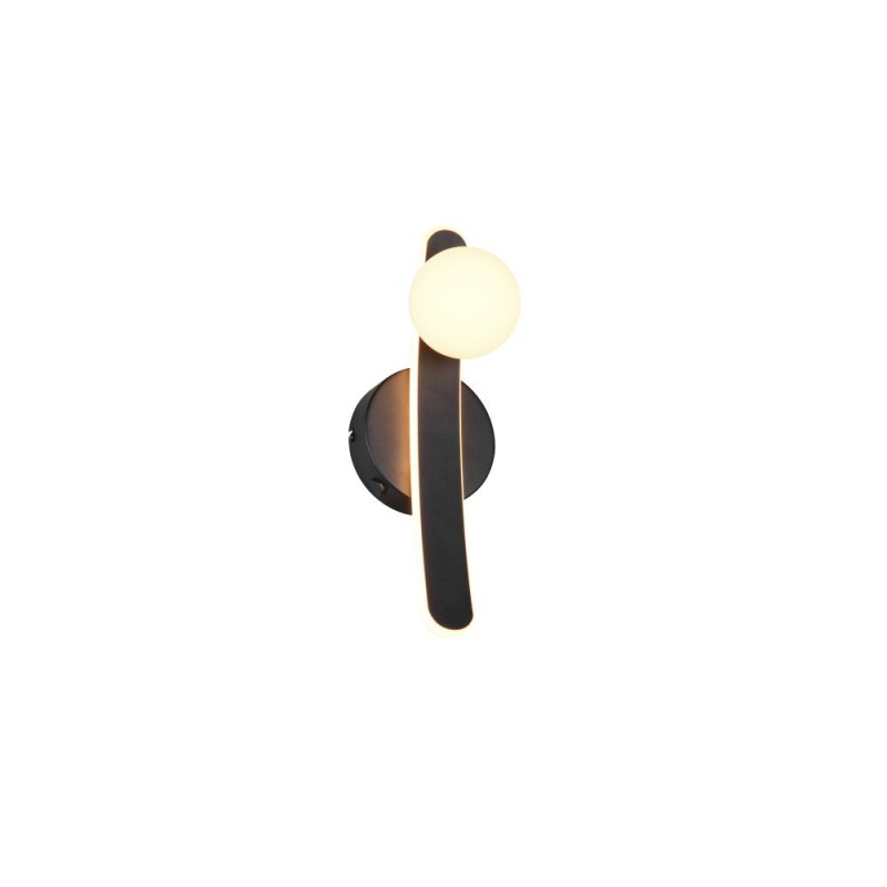 Trio-237970132 - Napoli - Matt Black CCT Wall Lamp with White Glass Shade