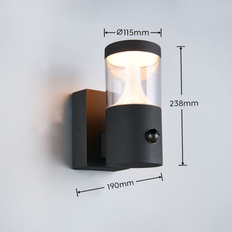 Trio-238569142 - Tagus - Anthracite CCT Sensor Wall Lamp with Clear Diffuser IP54