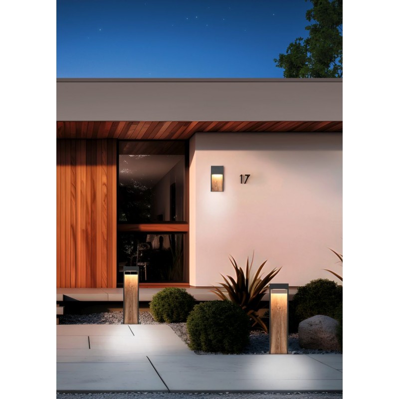 - Salmon - Anthracite LED Wall Lamp with Wood Imitation Trio-246960135 - Salmon - Anthracite LED Wall Lamp with Wood Imitation