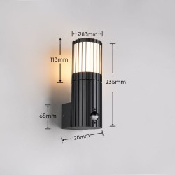 Volga - Anthracite PIR Wall Lamp with White Diffuser