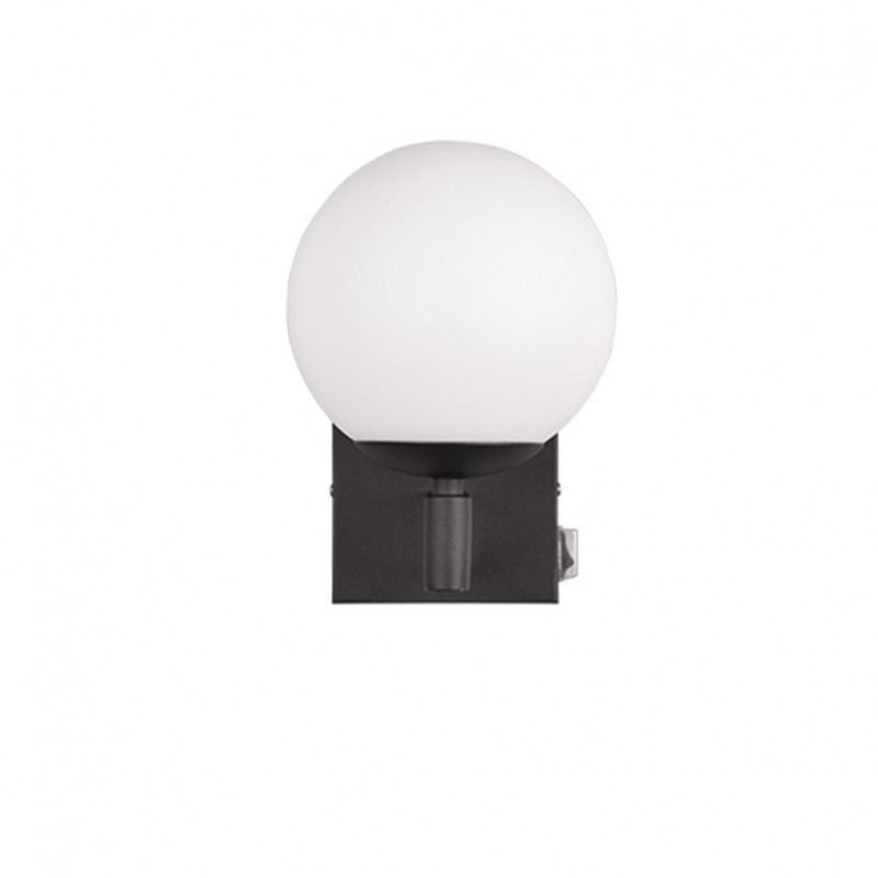 Trio-284270132 - Kula - Black Wall Lamp with White Glass Globe IP44