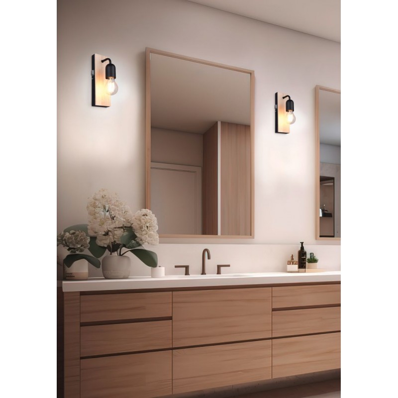 Trio-284470132 - Arturo - Black & Wooden Wall Lamp IP44