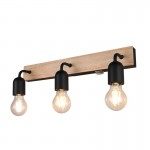 Arturo - Black & Wooden 3 Light Wall Lamp IP44