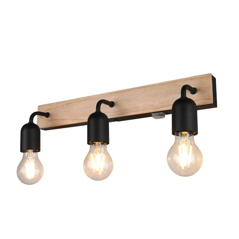 Trio-284470332 - Arturo - Black & Wooden 3 Light Wall Lamp IP44