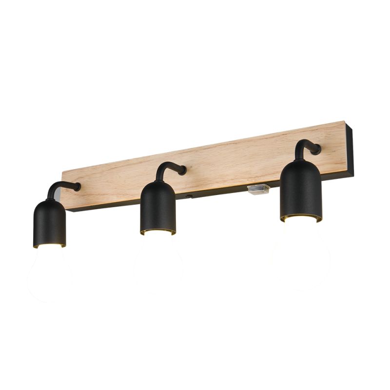 Trio-284470332 - Arturo - Black & Wooden 3 Light Wall Lamp IP44