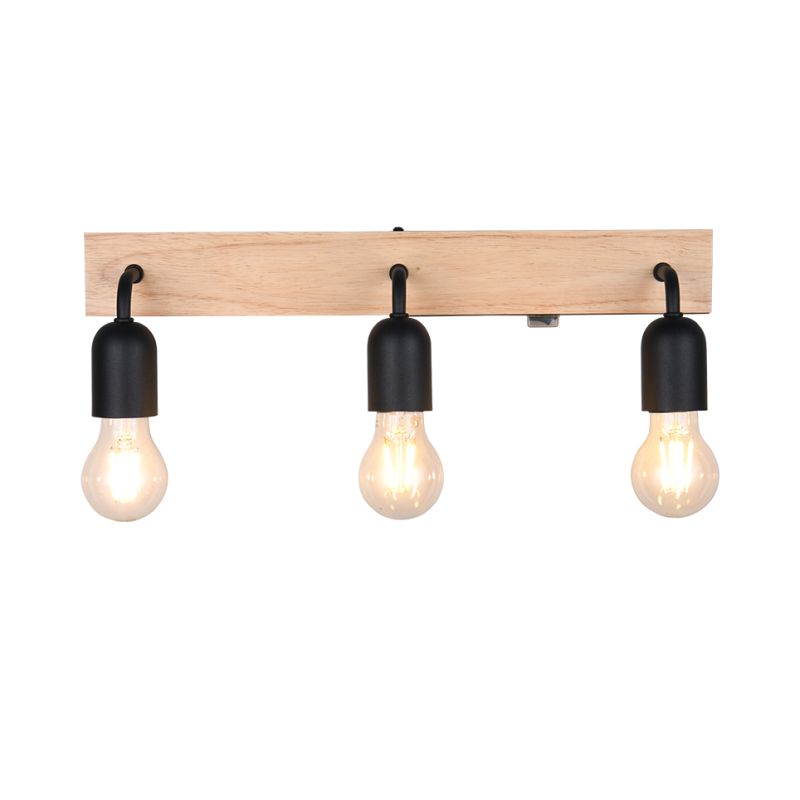 Trio-284470332 - Arturo - Black & Wooden 3 Light Wall Lamp IP44