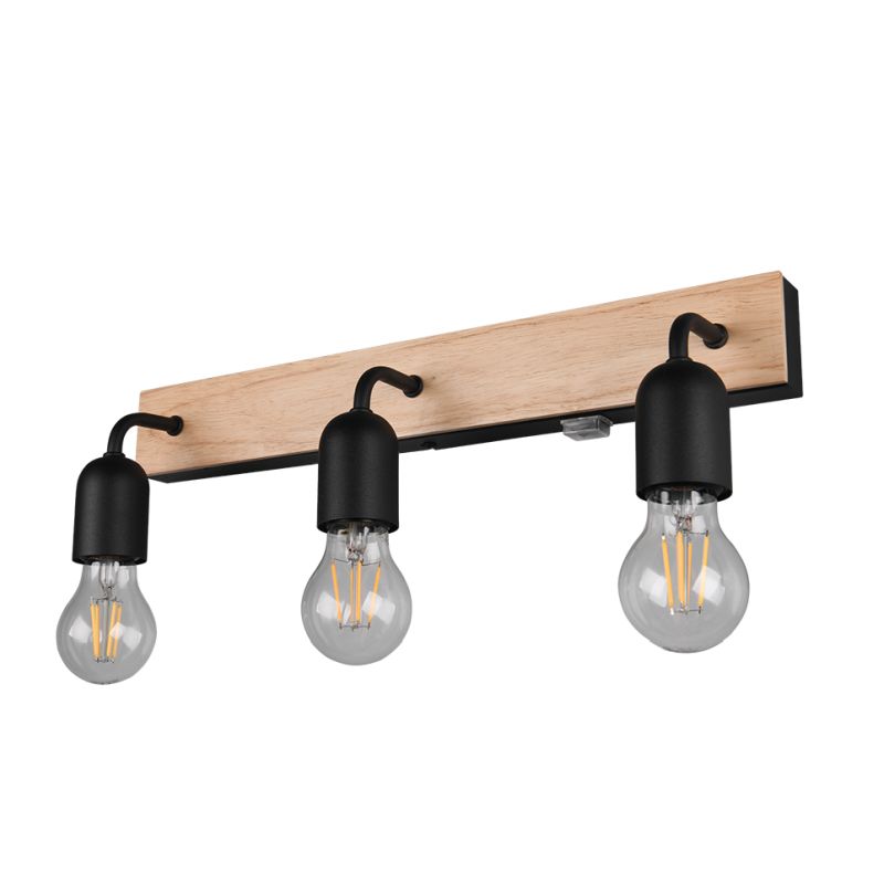 Trio-284470332 - Arturo - Black & Wooden 3 Light Wall Lamp IP44