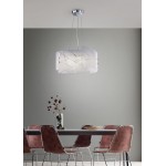 Sandrina - Chrome 3 Light Pendant with White Glass with Clear Design Sandrina - Chrome 3 Light Pendant with White Glass with Clear Design