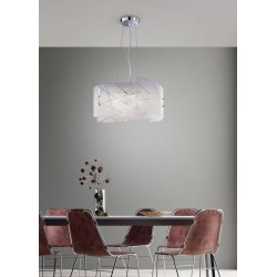 Sandrina - Chrome 3 Light Pendant with White Glass with Clear Design Sandrina - Chrome 3 Light Pendant with White Glass with Clear Design