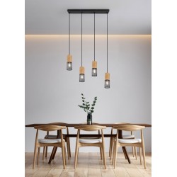 Tosh - Black 4 Light over Island Fitting with Wooden Details Tosh - Black 4 Light over Island Fitting with Wooden Details