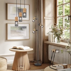 Tosh - Black 3 Light Cluster Pendant with Wooden Details Tosh - Black 3 Light Cluster Pendant with Wooden Details