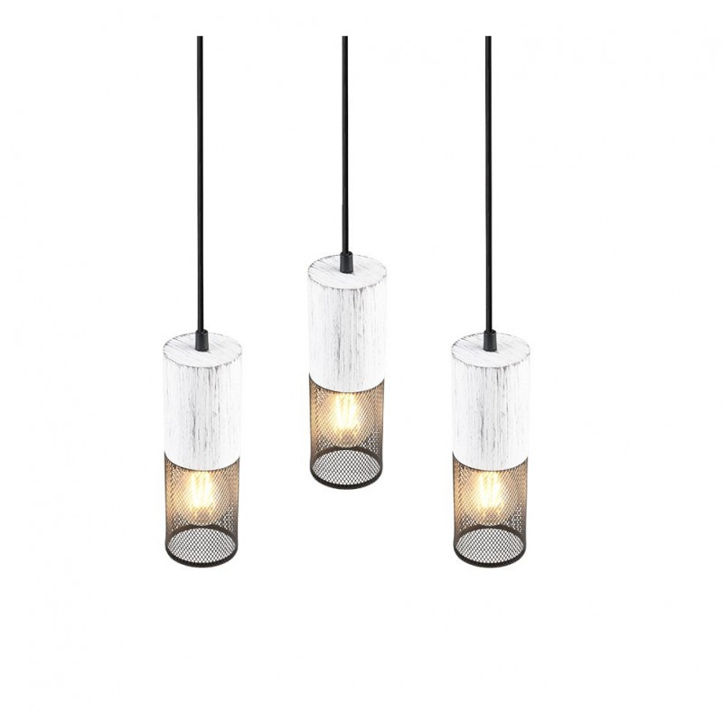 Trio-304330334 - Tosh - Black 3 Light Cluster Pendant with White Wooden Details