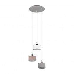 Kaprun - Chrome 3 Light Cluster Pendant with White, Brown & Grey Shades Kaprun - Chrome 3 Light Cluster Pendant with White, Brown & Grey Shades