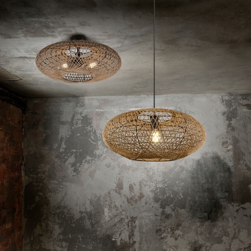 - Hedda - Black Pendant with Rope Shade Trio-312300136 - Hedda - Black Pendant with Rope Shade
