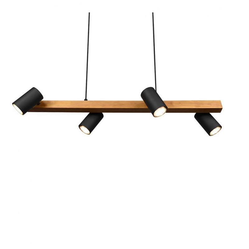 - Marley - Wooden & Matt Black 4 Light over Island Fitting Trio-312490432 - Marley - Wooden & Matt Black 4 Light over Island Fitting