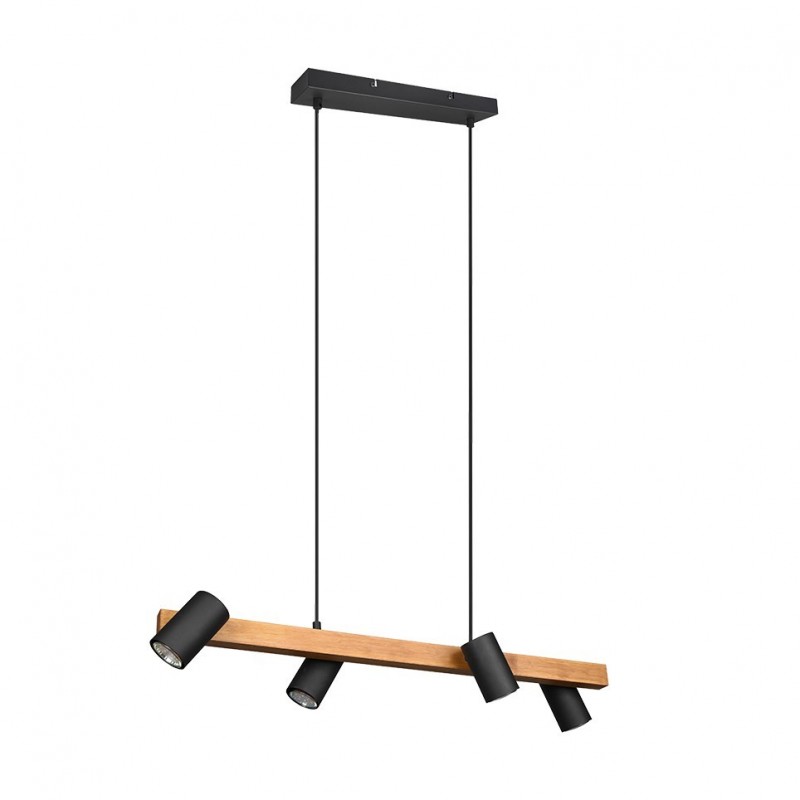 - Marley - Wooden & Matt Black 4 Light over Island Fitting Trio-312490432 - Marley - Wooden & Matt Black 4 Light over Island Fitting