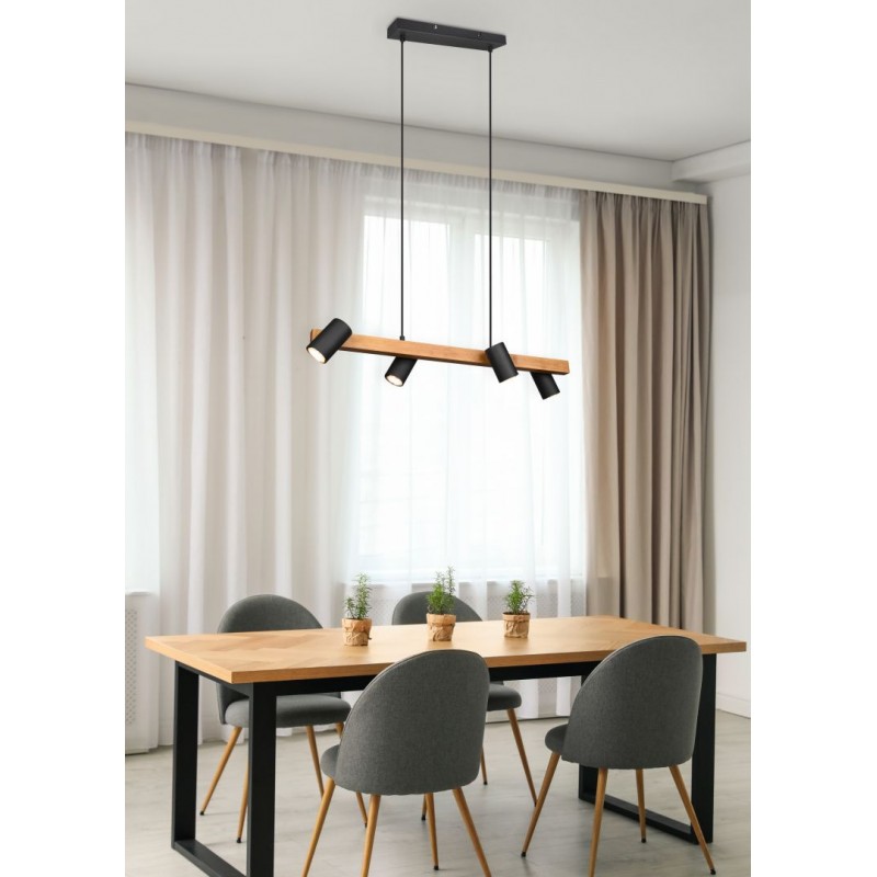 - Marley - Wooden & Matt Black 4 Light over Island Fitting Trio-312490432 - Marley - Wooden & Matt Black 4 Light over Island Fitting