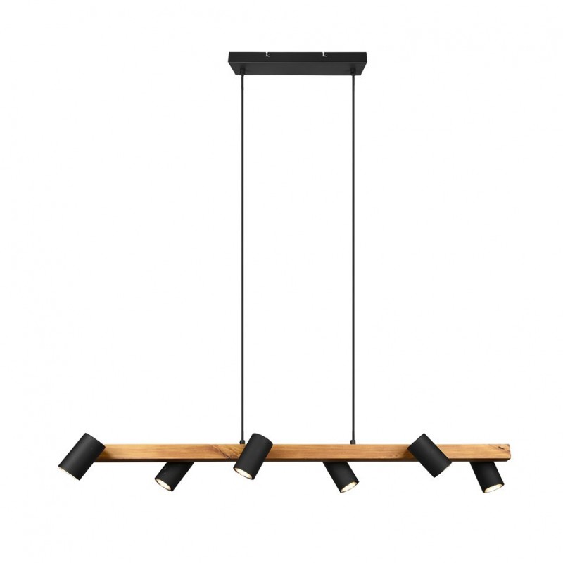 - Marley - Wooden & Matt Black 6 Light over Island Fitting Trio-312490632 - Marley - Wooden & Matt Black 6 Light over Island Fitting