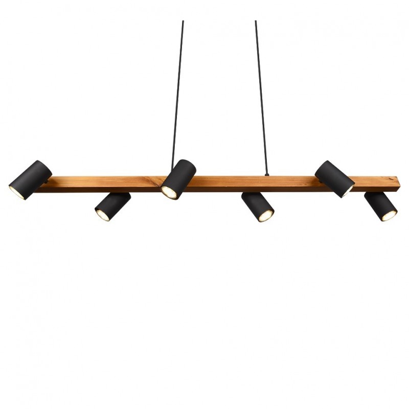 - Marley - Wooden & Matt Black 6 Light over Island Fitting Trio-312490632 - Marley - Wooden & Matt Black 6 Light over Island Fitting
