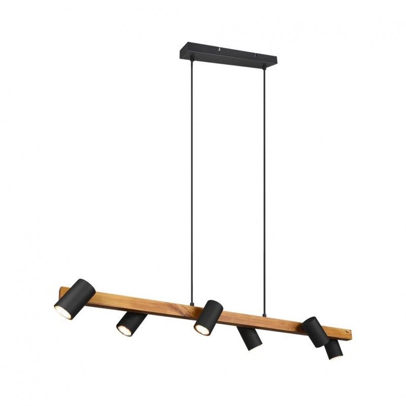 - Marley - Wooden & Matt Black 6 Light over Island Fitting Trio-312490632 - Marley - Wooden & Matt Black 6 Light over Island Fitting
