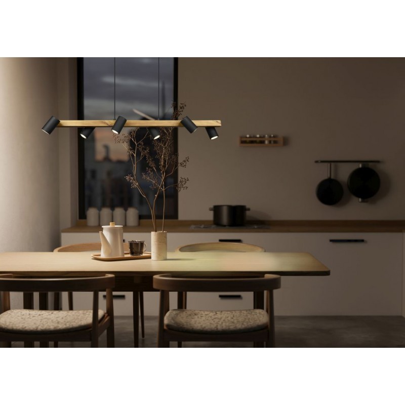 - Marley - Wooden & Matt Black 6 Light over Island Fitting Trio-312490632 - Marley - Wooden & Matt Black 6 Light over Island Fitting