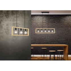Agra - Black 3 Light over Island Fitting with Wooden Details Agra - Black 3 Light over Island Fitting with Wooden Details