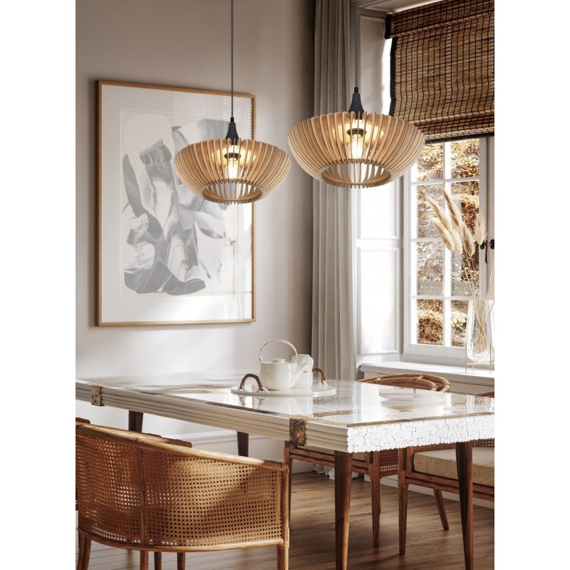 Trio-315900142 - Colino - Anthracite Pendant with Natural Wooden Slats