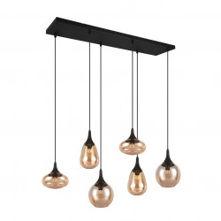 Lumina - Matt Black 6 Light over Island Fitting with Amber Glass Lumina - Matt Black 6 Light over Island Fitting with Amber Glass