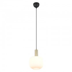 Diva - Black & Matt Brass Pendant with Ribbed White Glass