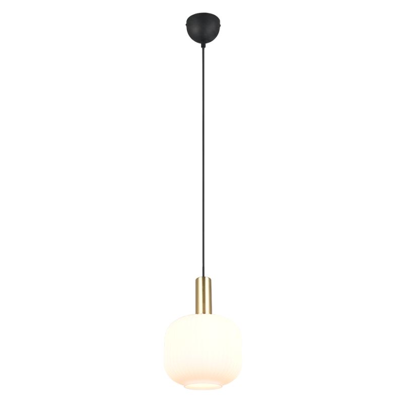Trio-319800108 - Diva - Black & Matt Brass Pendant with Ribbed White Glass