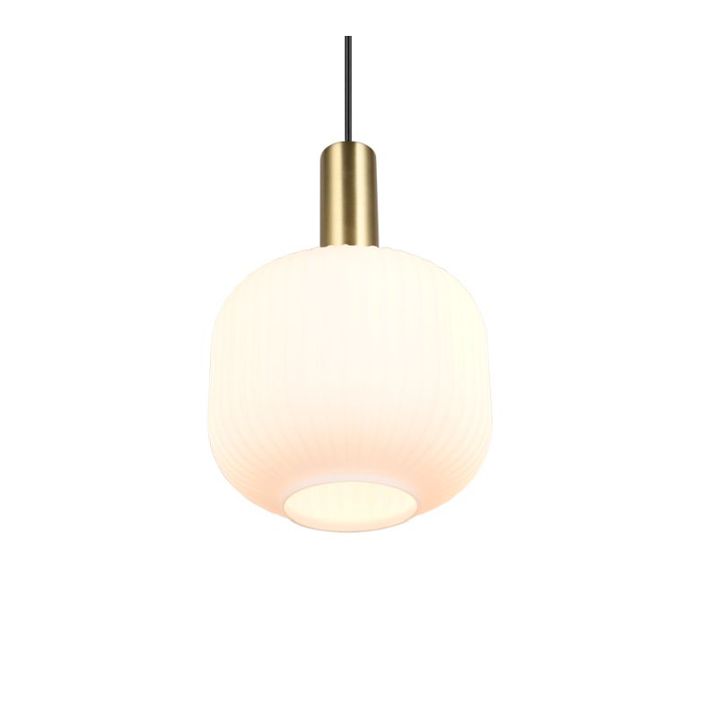 Trio-319800108 - Diva - Black & Matt Brass Pendant with Ribbed White Glass