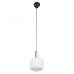 Diva - Black & Matt Brass Pendant with Ribbed White Glass