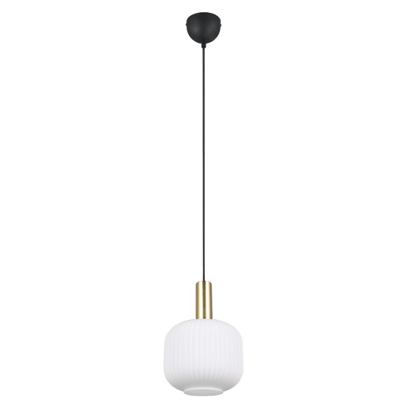 Trio-319800108 - Diva - Black & Matt Brass Pendant with Ribbed White Glass