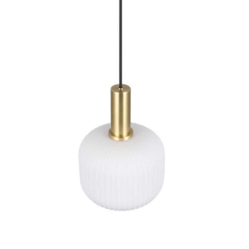 Trio-319800108 - Diva - Black & Matt Brass Pendant with Ribbed White Glass