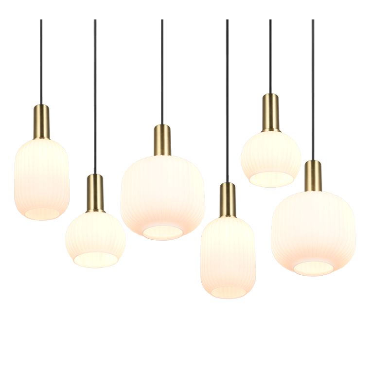 - Diva - Black & Matt Brass 6 Light over Island Fitting with Ribbed White Glass Trio-319800608 - Diva - Black & Matt Brass 6 Light over Island Fitting with Ribbed White Glass
