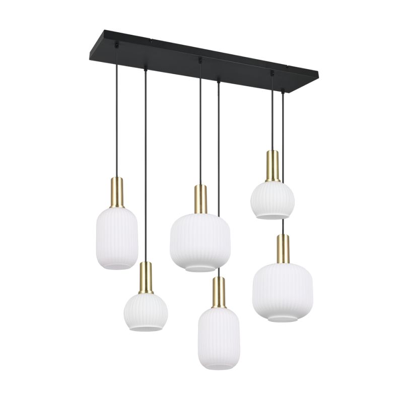 - Diva - Black & Matt Brass 6 Light over Island Fitting with Ribbed White Glass Trio-319800608 - Diva - Black & Matt Brass 6 Light over Island Fitting with Ribbed White Glass