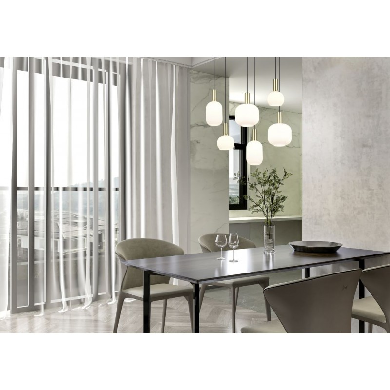- Diva - Black & Matt Brass 6 Light over Island Fitting with Ribbed White Glass Trio-319800608 - Diva - Black & Matt Brass 6 Light over Island Fitting with Ribbed White Glass
