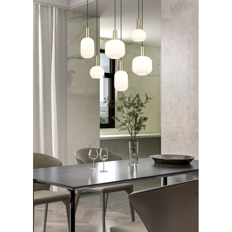 - Diva - Black & Matt Brass 6 Light over Island Fitting with Ribbed White Glass Trio-319800608 - Diva - Black & Matt Brass 6 Light over Island Fitting with Ribbed White Glass