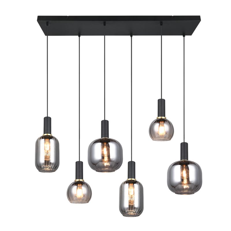 - Diva - Matt Black 6 Light over Island Fitting with Mirrored Smoked Glass Trio-319800632 - Diva - Matt Black 6 Light over Island Fitting with Mirrored Smoked Glass