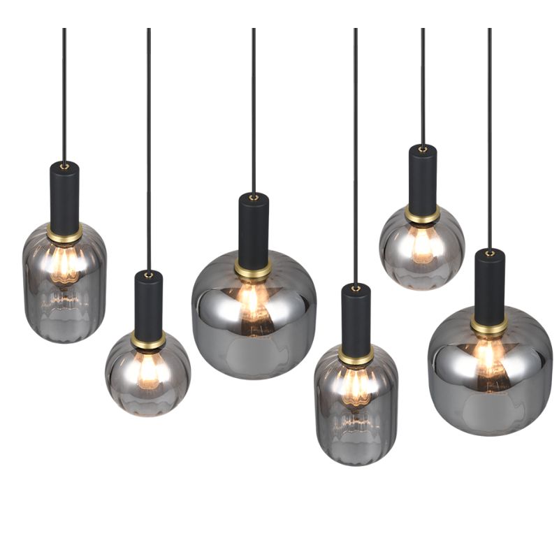 - Diva - Matt Black 6 Light over Island Fitting with Mirrored Smoked Glass Trio-319800632 - Diva - Matt Black 6 Light over Island Fitting with Mirrored Smoked Glass