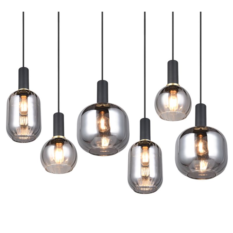 - Diva - Matt Black 6 Light over Island Fitting with Mirrored Smoked Glass Trio-319800632 - Diva - Matt Black 6 Light over Island Fitting with Mirrored Smoked Glass