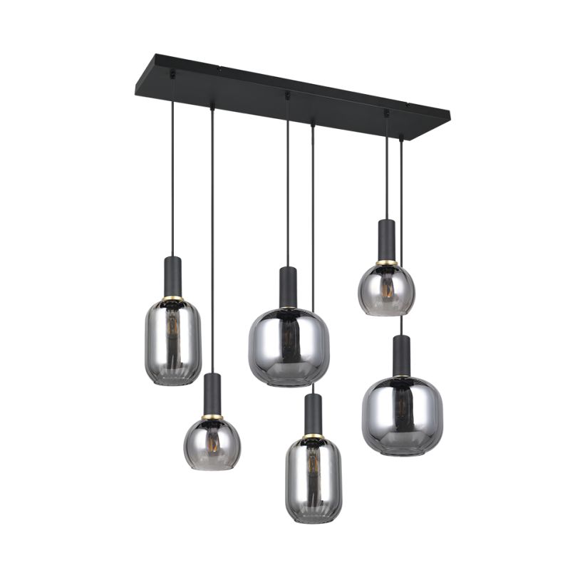 - Diva - Matt Black 6 Light over Island Fitting with Mirrored Smoked Glass Trio-319800632 - Diva - Matt Black 6 Light over Island Fitting with Mirrored Smoked Glass
