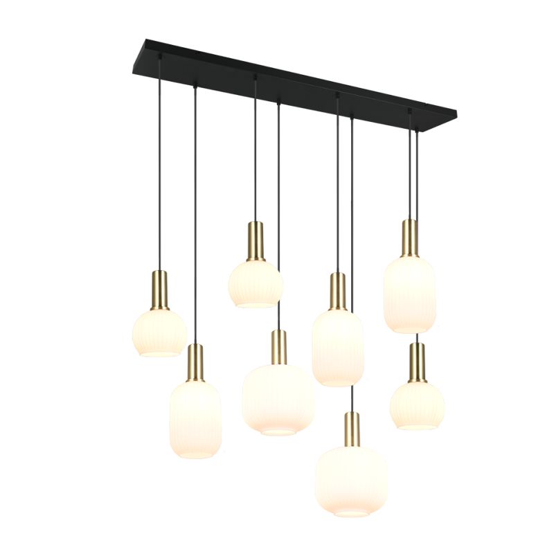 - Diva - Black & Matt Brass 8 Light over Island Fitting with Ribbed White Glass Trio-319800808 - Diva - Black & Matt Brass 8 Light over Island Fitting with Ribbed White Glass