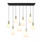 Diva - Black & Matt Brass 8 Light over Island Fitting with Ribbed White Glass Diva - Black & Matt Brass 8 Light over Island Fitting with Ribbed White Glass
