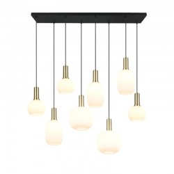 Diva - Black & Matt Brass 8 Light over Island Fitting with Ribbed White Glass Diva - Black & Matt Brass 8 Light over Island Fitting with Ribbed White Glass