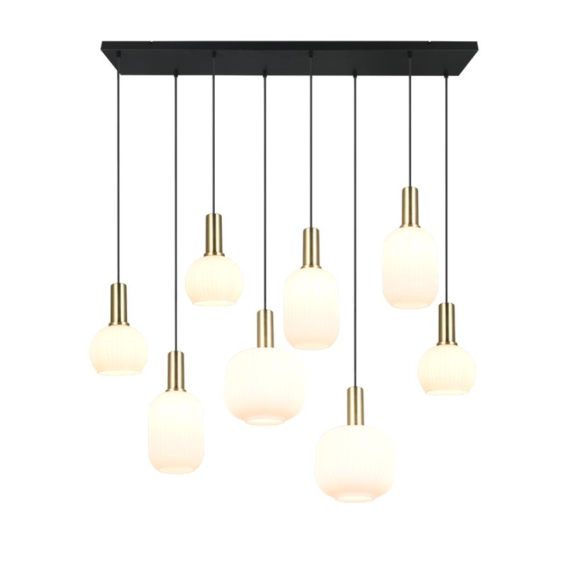 - Diva - Black & Matt Brass 8 Light over Island Fitting with Ribbed White Glass Trio-319800808 - Diva - Black & Matt Brass 8 Light over Island Fitting with Ribbed White Glass