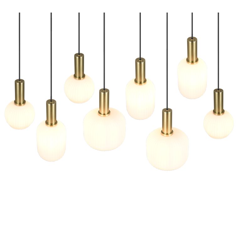 - Diva - Black & Matt Brass 8 Light over Island Fitting with Ribbed White Glass Trio-319800808 - Diva - Black & Matt Brass 8 Light over Island Fitting with Ribbed White Glass